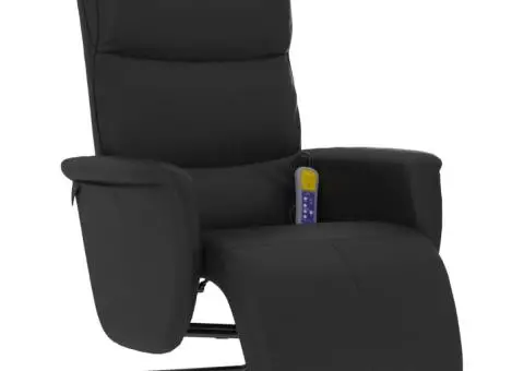 Fotoliu de masaj rabatabil, cu taburet, negru, piele ecologică - 2/5