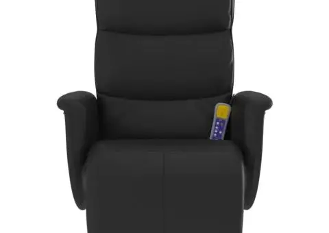 Fotoliu de masaj rabatabil, cu taburet, negru, piele ecologică - 3/5