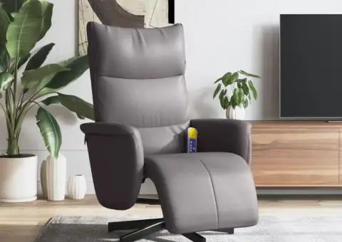 Fotoliu de masaj rabatabil, cu taburet, gri, piele ecologică - 1/5