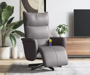 vidaXL Fotoliu de masaj rabatabil, cu taburet, gri, piele ecologică