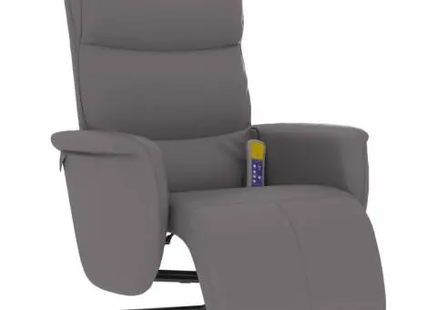 Fotoliu de masaj rabatabil, cu taburet, gri, piele ecologică - 2/5