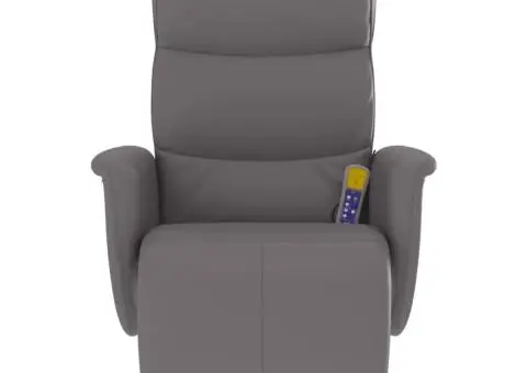 Fotoliu de masaj rabatabil, cu taburet, gri, piele ecologică - 3/5