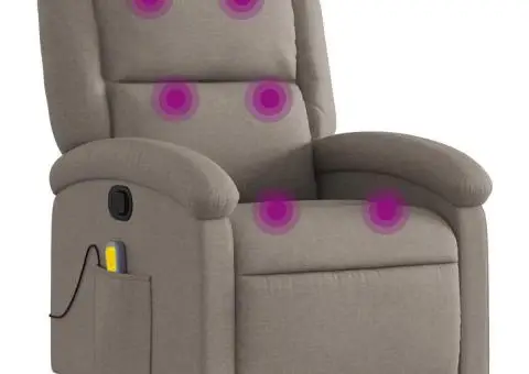 Fotoliu de masaj rabatabil, gri taupe, material textil - 2/5