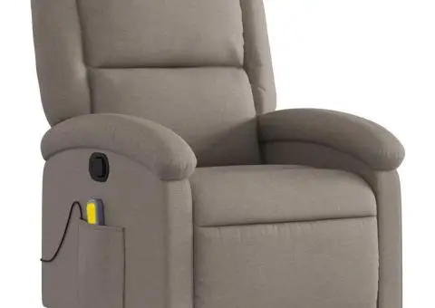 Fotoliu de masaj rabatabil, gri taupe, material textil - 3/5