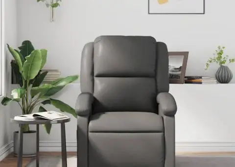 Fotoliu rabatabil, gri, piele ecologică - 3/5