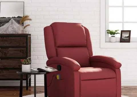 Fotoliu de masaj rabatabil, roșu vin, piele ecologică - 1/5