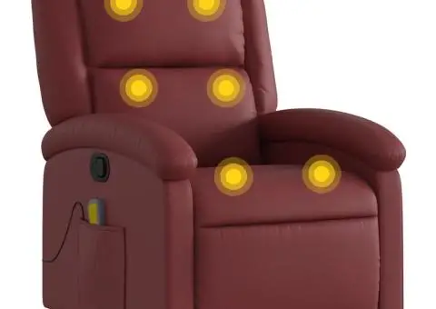 Fotoliu de masaj rabatabil, roșu vin, piele ecologică - 2/5