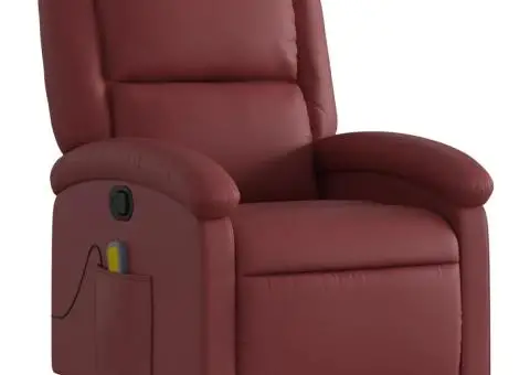 Fotoliu de masaj rabatabil, roșu vin, piele ecologică - 3/5
