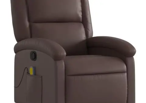 Fotoliu de masaj rabatabil, maro, piele ecologică - 3/5