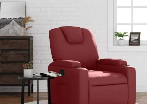 Fotoliu rabatabil, roșu vin, piele ecologică - 1/5