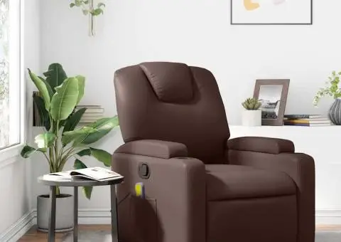 Fotoliu de masaj rabatabil, maro, piele ecologică - 1/5