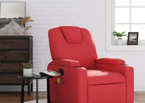 Fotoliu de masaj rabatabil, roșu, piele ecologică - 1/5