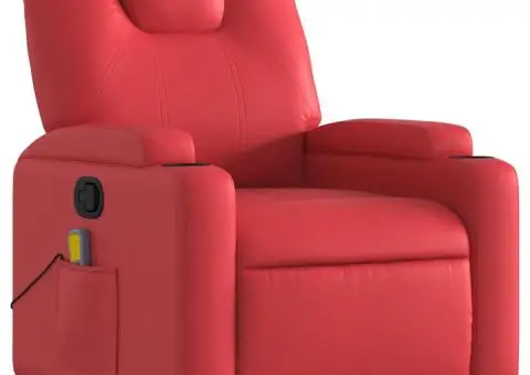 Fotoliu de masaj rabatabil, roșu, piele ecologică - 3/5