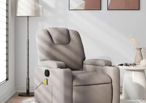 Fotoliu de masaj rabatabil, gri taupe, material textil - 1/5