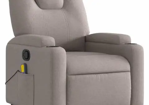 Fotoliu de masaj rabatabil, gri taupe, material textil - 3/5