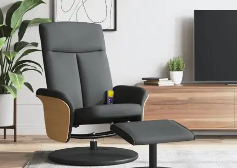 Fotoliu de masaj rabatabil cu taburet, gri închis, textil - 1/5