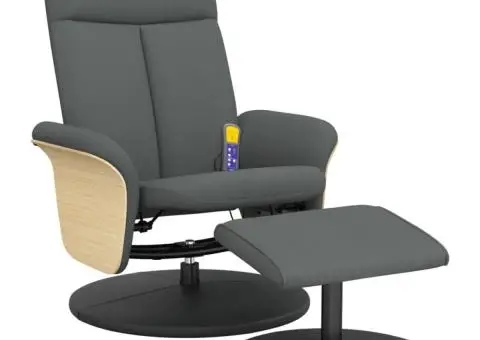 Fotoliu de masaj rabatabil cu taburet, gri închis, textil - 2/5