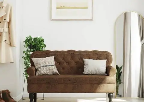 Banchetă cu spătar maro 119,5x64,5x75 cm piele întoarsă eco. - 1/5