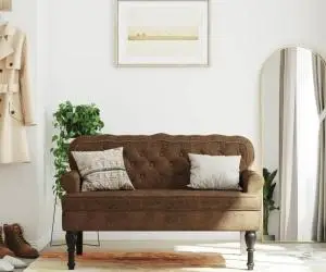 vidaXL Banchetă cu spătar maro 119,5x64,5x75 cm piele întoarsă eco.