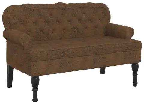 Banchetă cu spătar maro 119,5x64,5x75 cm piele întoarsă eco. - 2/5