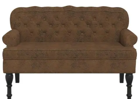 Banchetă cu spătar maro 119,5x64,5x75 cm piele întoarsă eco. - 3/5