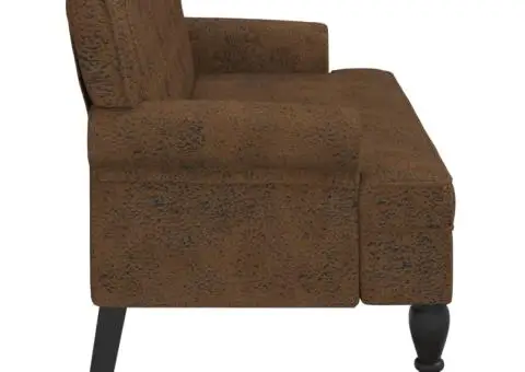 Banchetă cu spătar maro 119,5x64,5x75 cm piele întoarsă eco. - 4/5