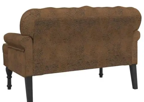 Banchetă cu spătar maro 119,5x64,5x75 cm piele întoarsă eco. - 5/5