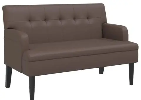 Banchetă cu spătar, maro, 112x65,5x75 cm, piele ecologică - 2/5