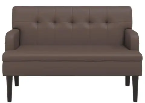 Banchetă cu spătar, maro, 112x65,5x75 cm, piele ecologică - 3/5