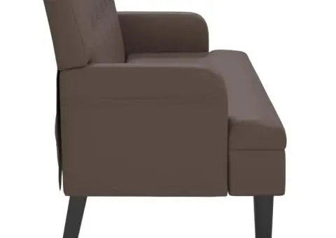 Banchetă cu spătar, maro, 112x65,5x75 cm, piele ecologică - 4/5