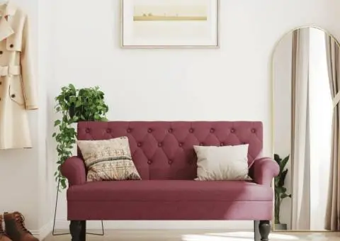 Bancă cu spătar, roșu vin, 120x62x75,5 cm, textil - 1/5