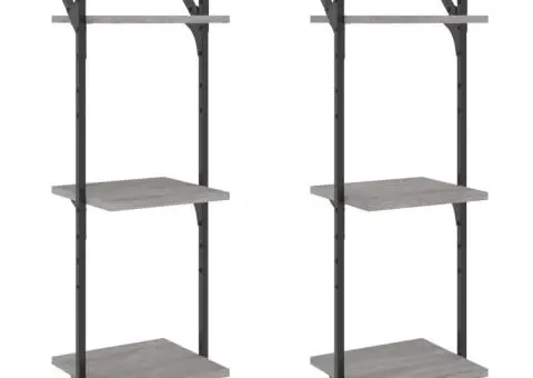 Rafturi perete 3 niveluri cu bare 2 buc. gri sonoma 30x25x100cm - 2/5
