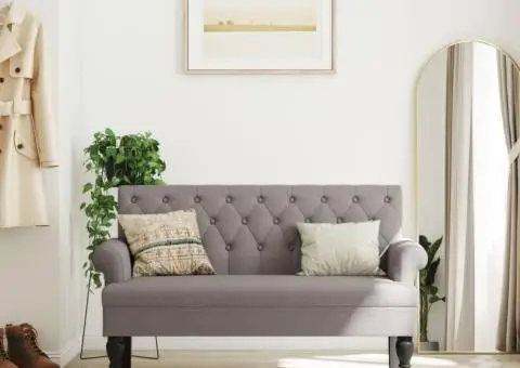 Bancă cu spătar, gri taupe, 120x62x75,5 cm, textil - 1/5