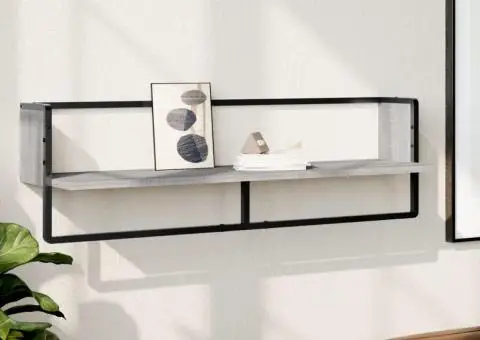 Raft de perete cu bară, gri sonoma, 100x25x30 cm - 1/5