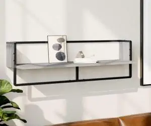 vidaXL Raft de perete cu bară, gri sonoma, 100x25x30 cm
