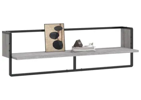 Raft de perete cu bară, gri sonoma, 100x25x30 cm - 3/5