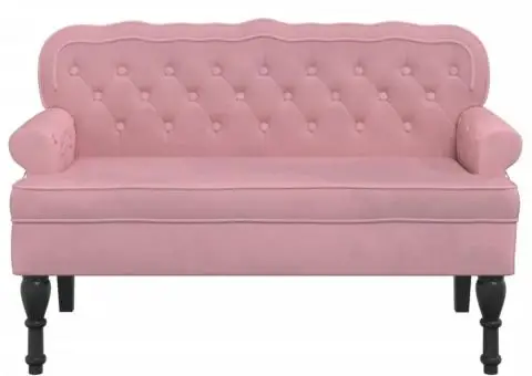 Banchetă cu spătar, roz, 119,5x64,5x75 cm, catifea - 3/5