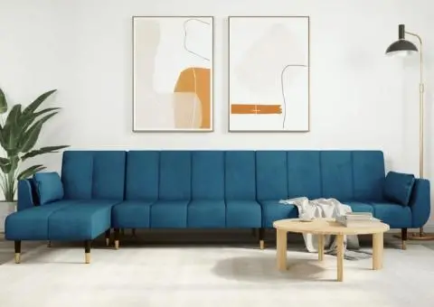 Canapea extensibilă în formă de L albastru 275x140x70cm catifea - 1/5