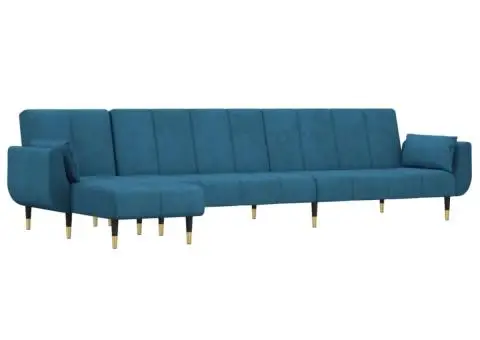 Canapea extensibilă în formă de L albastru 275x140x70cm catifea - 2/5