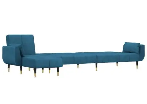 Canapea extensibilă în formă de L albastru 275x140x70cm catifea - 4/5