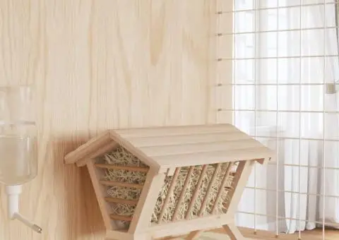 Hrănitor pentru fân de iepuri, 44x33x33 cm, lemn masiv brad - 1/5