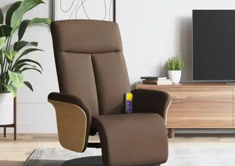 Fotoliu de masaj rabatabil cu suport de picioare, maro, textil - 1/5