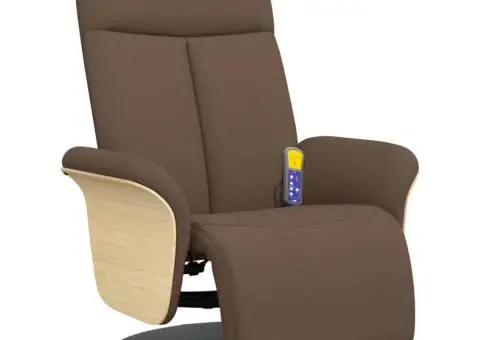 Fotoliu de masaj rabatabil cu suport de picioare, maro, textil - 2/5