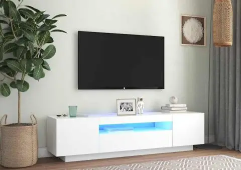 Comodă TV cu lumini LED, alb, 160x35x40 cm - 1/5