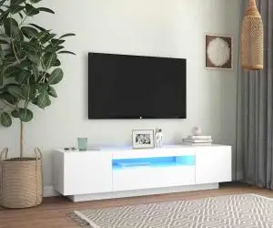 vidaXL Comodă TV cu lumini LED, alb, 160x35x40 cm