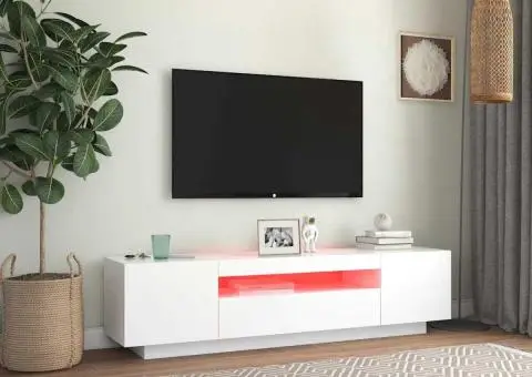 Comodă TV cu lumini LED, alb, 160x35x40 cm - 3/5