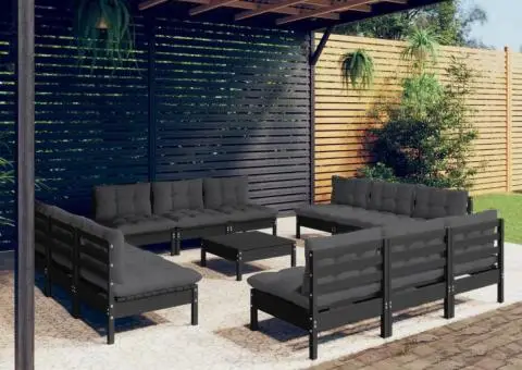Set mobilier de grădină cu perne, 13 piese, antracit, lemn pin - 1/5