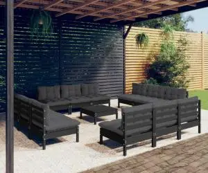 vidaXL Set mobilier de grădină cu perne, 13 piese, antracit, lemn pin