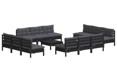 Set mobilier de grădină cu perne, 13 piese, antracit, lemn pin - 3/5