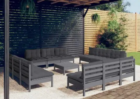 Set mobilier de grădină cu perne, 13 piese, antracit, lemn pin - 1/5
